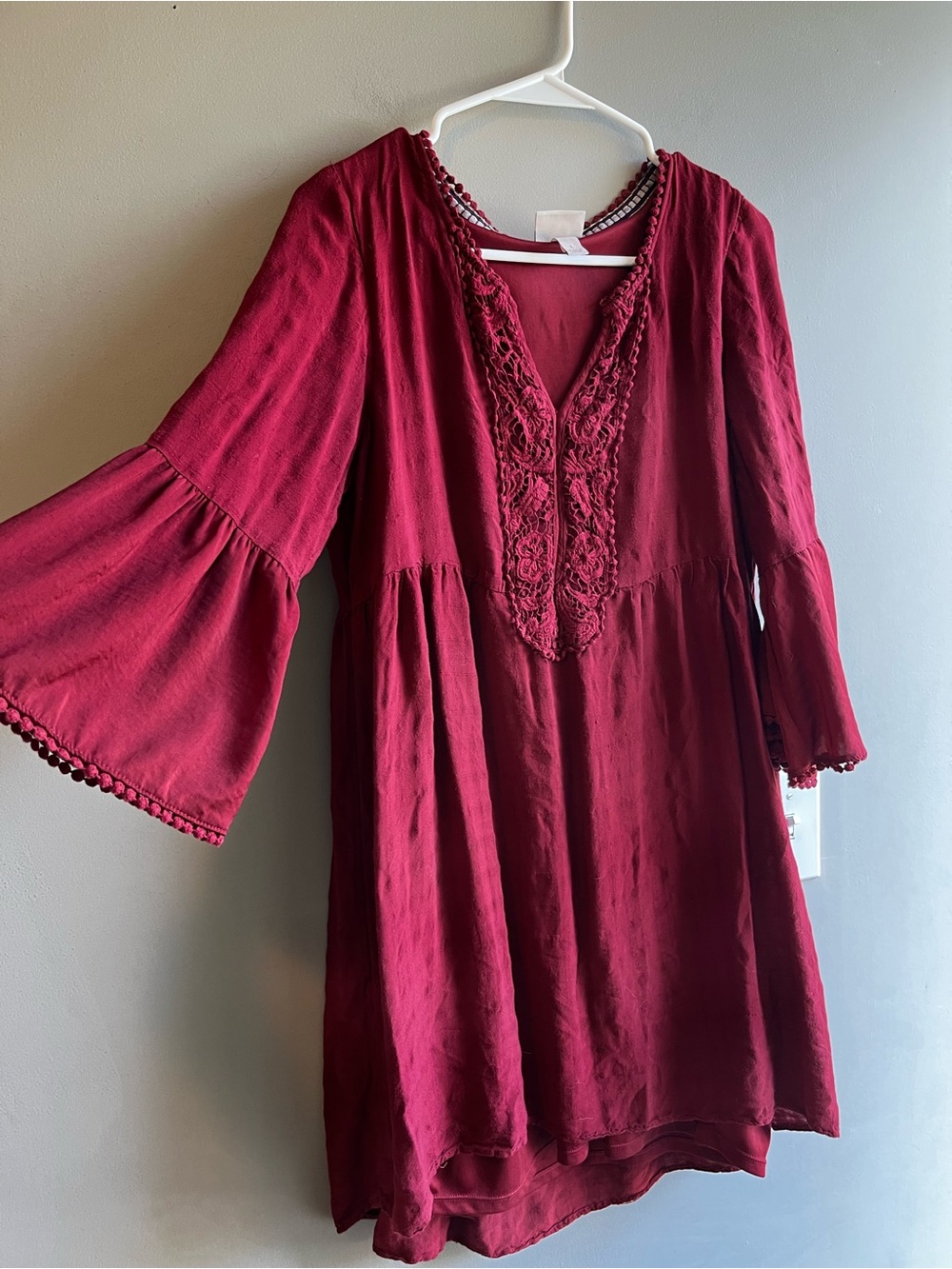 Knox Rose Burgundy Lace-Trim V-Neck Tunic Dress Large - Picture 5 of 8